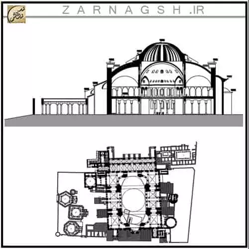 اتوکد مسجد ایاصوفیه؛ پلان و نقشه اتوکد کلیسای ایاصوفیه